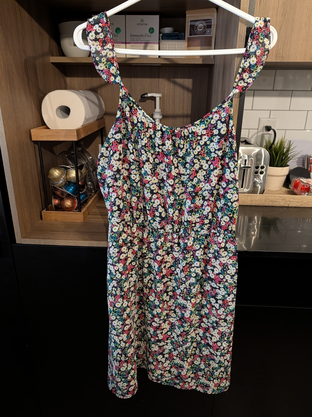 Reitmans Black Mini Dress with Multi-Color Floral Print
